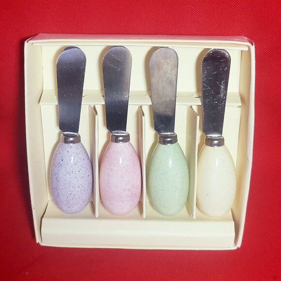 Ceramic Polka Dot Egg Spreaders Appetizer Knife Set of 4 - Picture 8 of 8